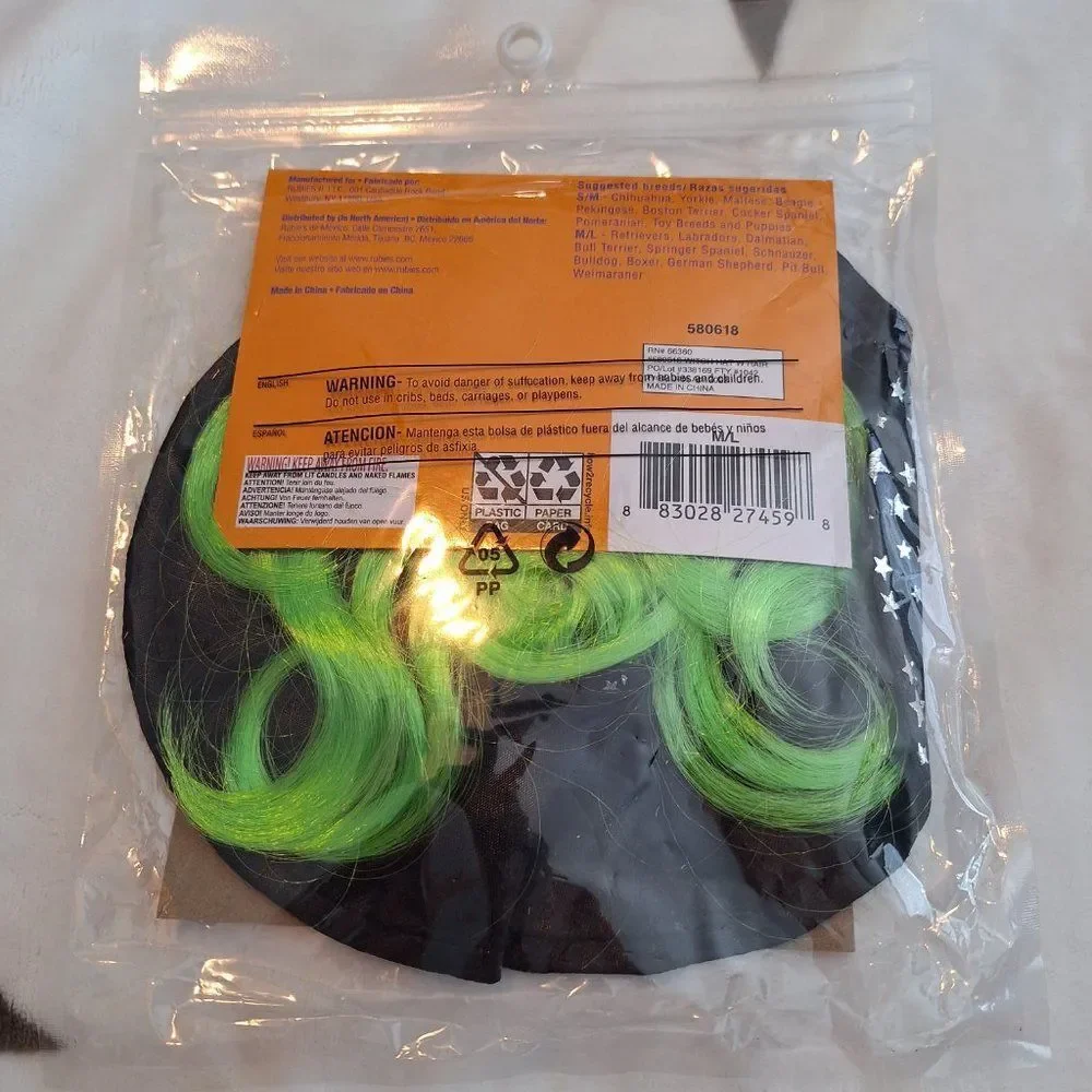 Dog‎ Cat Witch Hat Costume with Hair M/L Black Purple Green Silver Stars